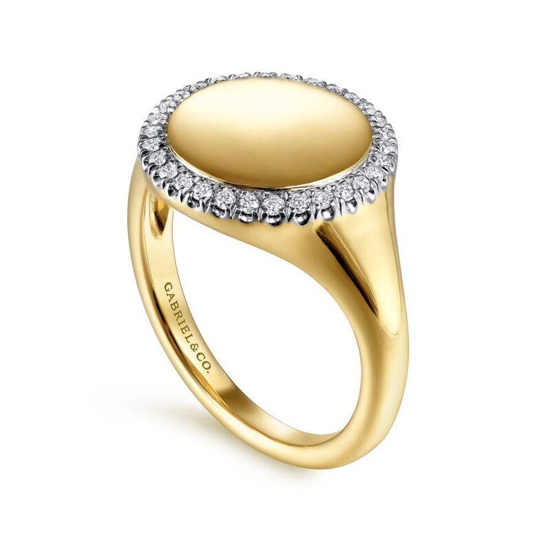 Gabriel & Co. 14K Yellow Gold Pinky Signet Ring with Diamond Halo