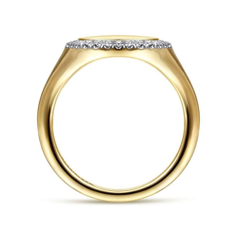 Gabriel & Co. 14K Yellow Gold Pinky Signet Ring with Diamond Halo