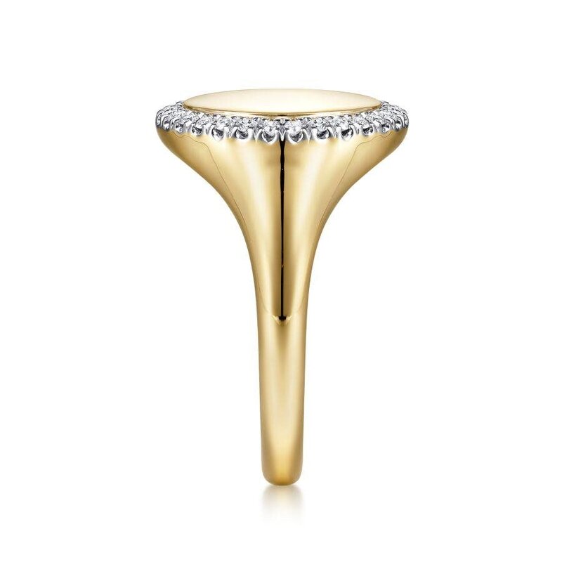 Gabriel & Co. 14K Yellow Gold Pinky Signet Ring with Diamond Halo