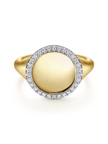 Gabriel & Co. 14K Yellow Gold Pinky Signet Ring with Diamond Halo