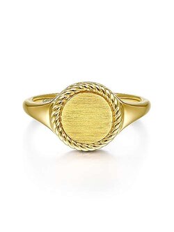 Gabriel & Co. 14K Yellow Gold Round Signet Ring with Twisted Rope Frame