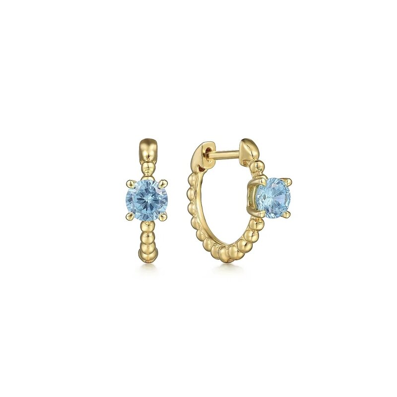 Gabriel & Co. 14K Yellow Gold Round Swiss Blue Topaz Huggies