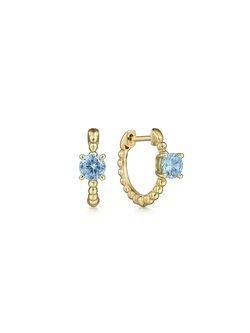 Gabriel & Co. 14K Yellow Gold Round Swiss Blue Topaz Huggies