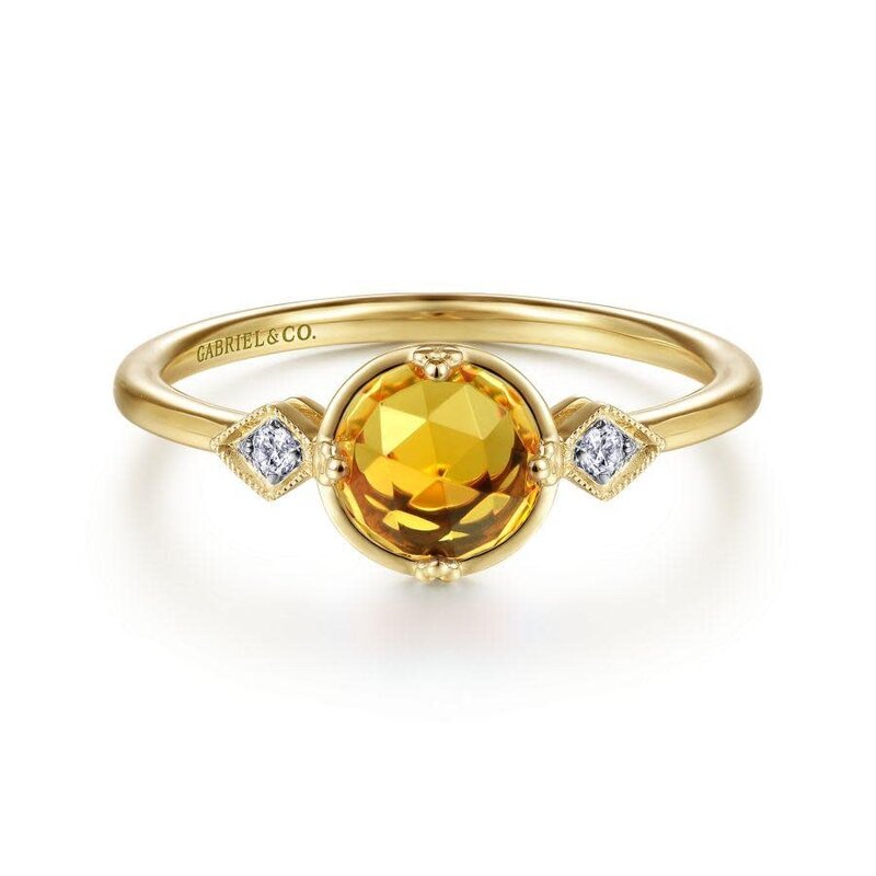 Gabriel & Co. 14K Yellow Gold Three Stone Citrine and Diamond Ring