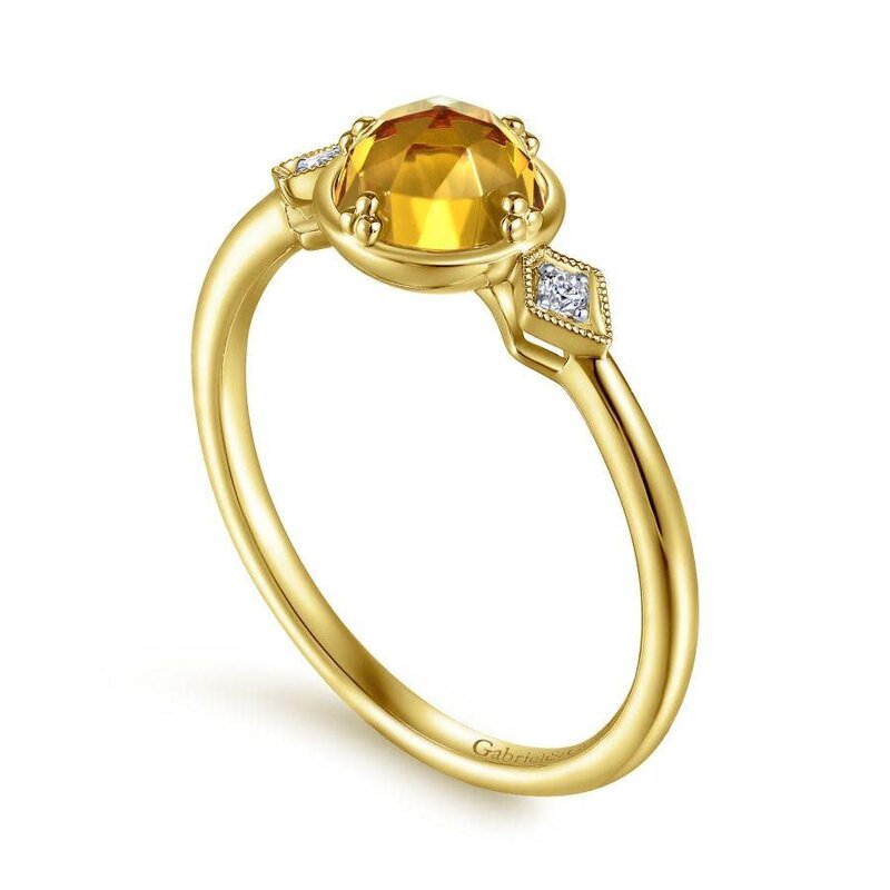 Gabriel & Co. 14K Yellow Gold Three Stone Citrine and Diamond Ring