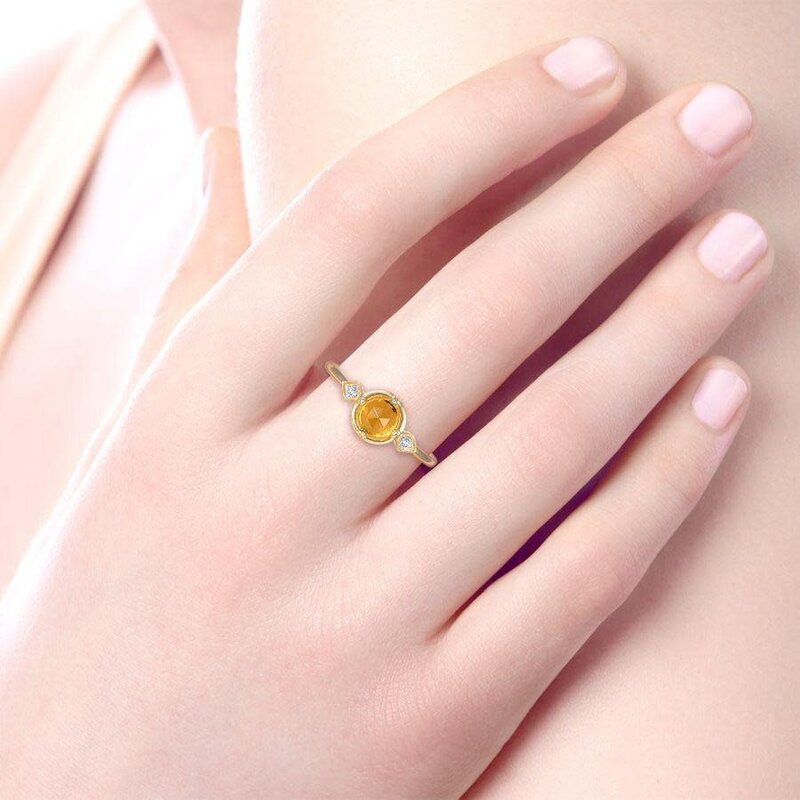 Gabriel & Co. 14K Yellow Gold Three Stone Citrine and Diamond Ring