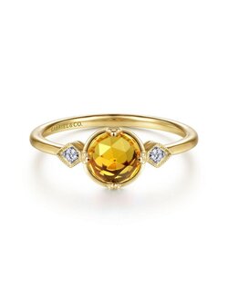 Gabriel & Co. 14K Yellow Gold Three Stone Citrine and Diamond Ring