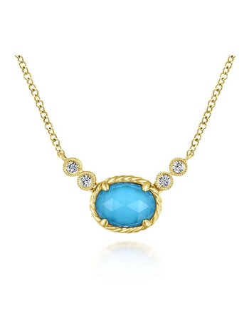 Gabriel & Co. 14KT .06CTW(O)TURQUOISE/PAVE DIAMOND NECKLACE(HORZ.SET)