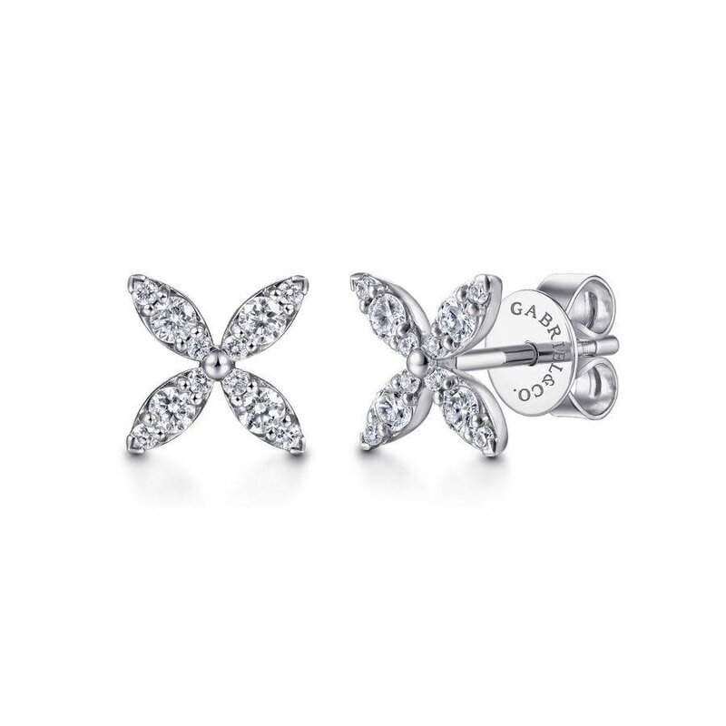 Gabriel & Co. White Gold Pave Diamond Flower Stud Earrings