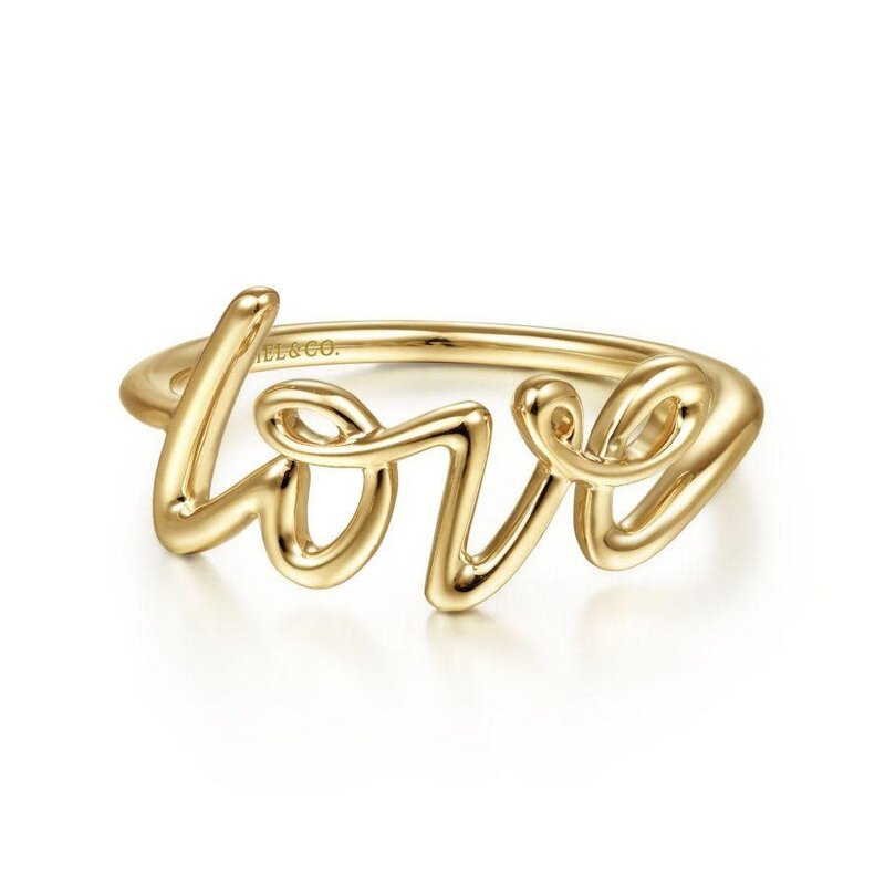 Gabriel & Co. Yellow Gold Love Script Ring