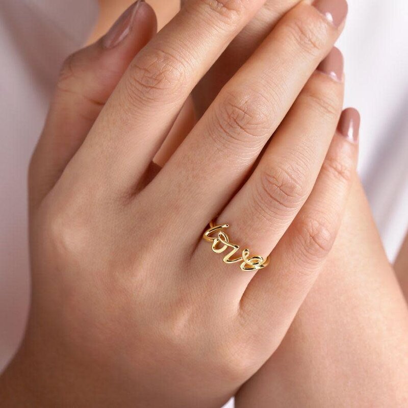 Gabriel & Co. Yellow Gold Love Script Ring