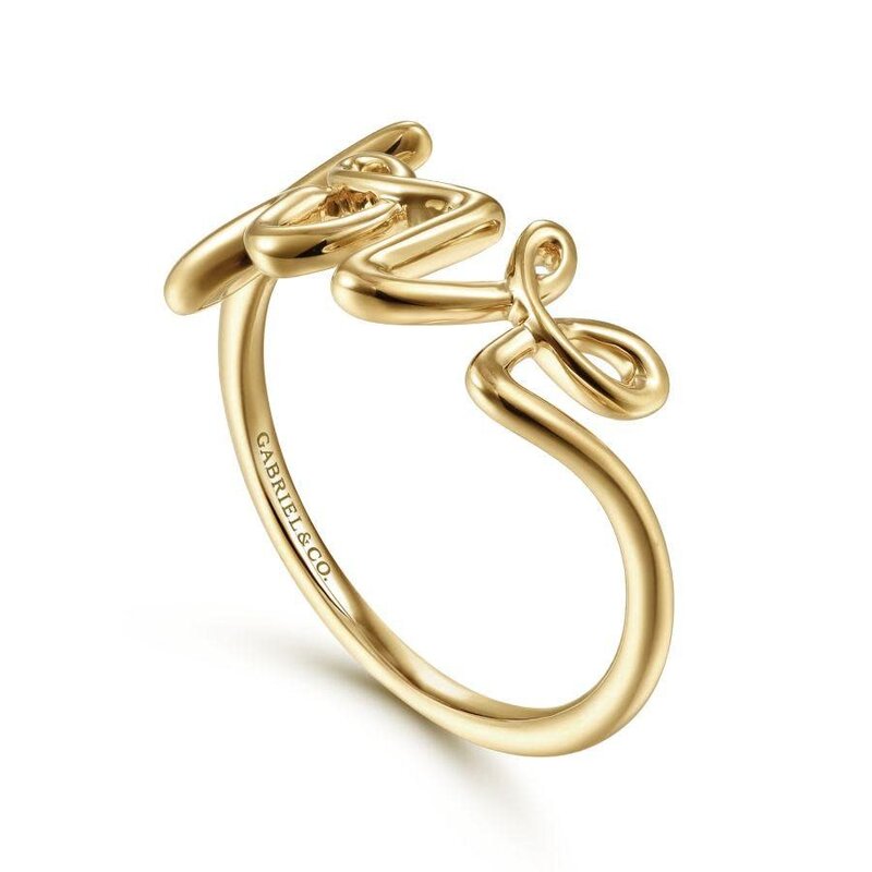 Gabriel & Co. Yellow Gold Love Script Ring