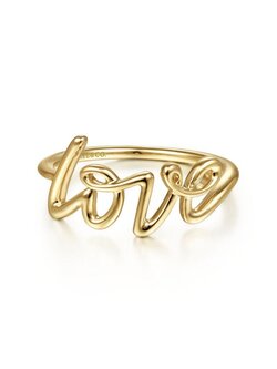 Gabriel & Co. Yellow Gold Love Script Ring