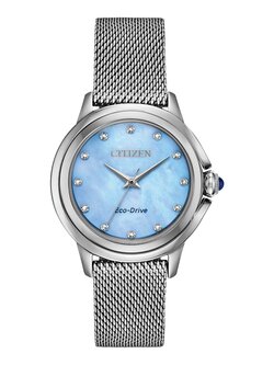 Ladies Mesh Link Citizen Eco Drive Watch with Light Blue Dial