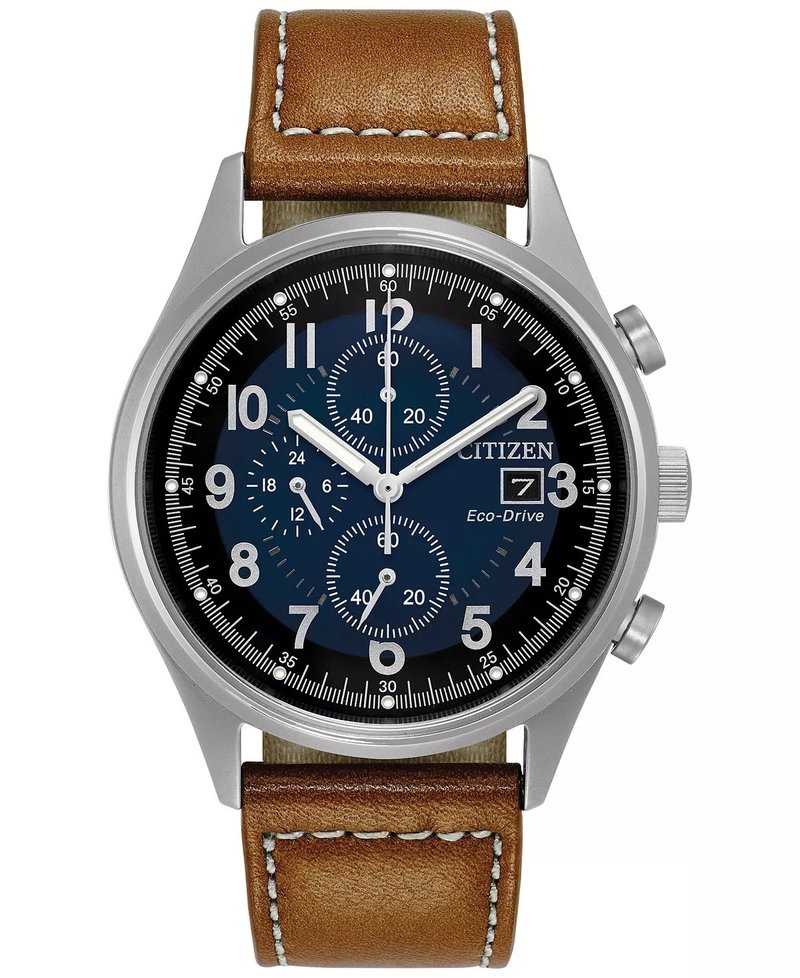 Men's Eco-Drive Chronograph Brown Leather Strap Watch