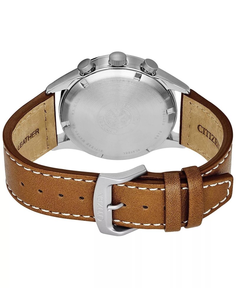 Men's Eco-Drive Chronograph Brown Leather Strap Watch