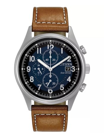 Men's Eco-Drive Chronograph Brown Leather Strap Watch