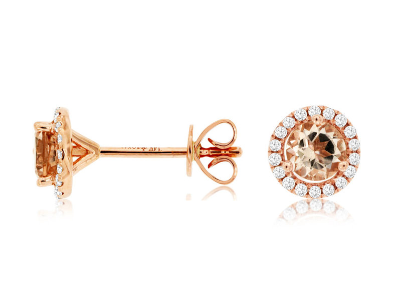 Royal Jewelry 14K Rose Gold Morganite and Diamond Earrings