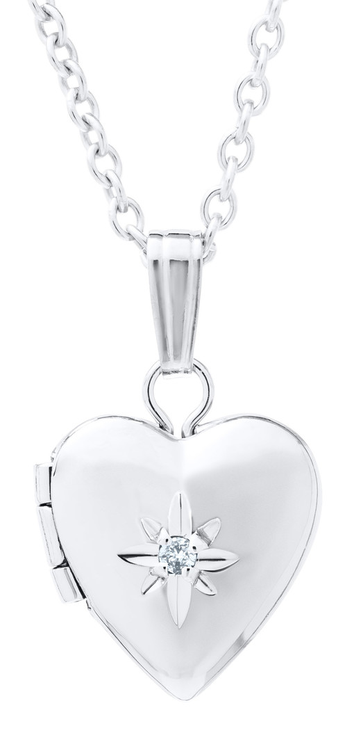 Sterling Silver Baby Heart with Diamond Locket Necklace