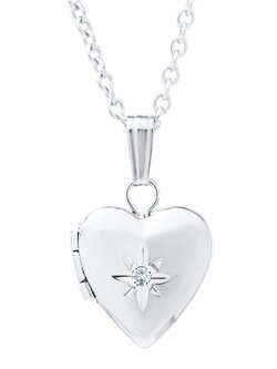 Sterling Silver Baby Heart with Diamond Locket Necklace