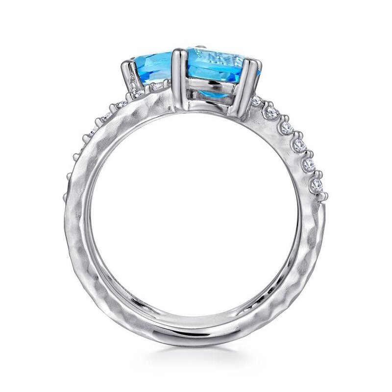 Sterling Silver Multi Row Blue Topaz and White Sapphire Ring