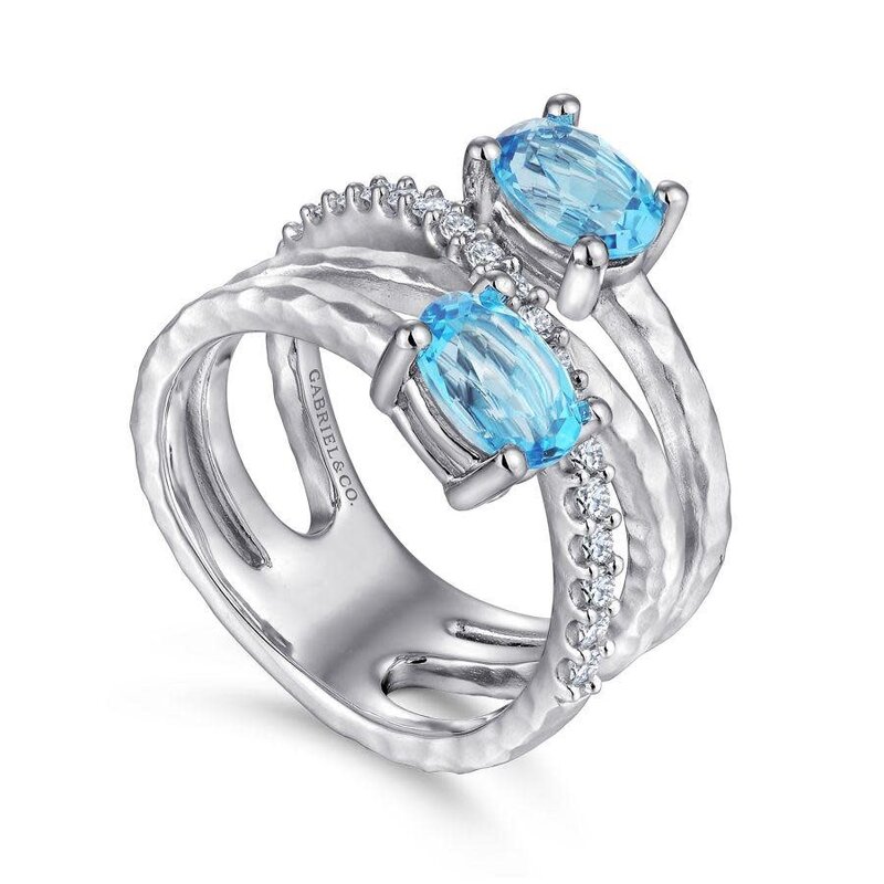 Sterling Silver Multi Row Blue Topaz and White Sapphire Ring