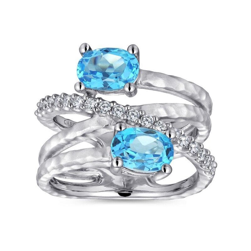 Sterling Silver Multi Row Blue Topaz and White Sapphire Ring