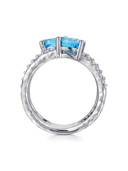 Sterling Silver Multi Row Blue Topaz and White Sapphire Ring