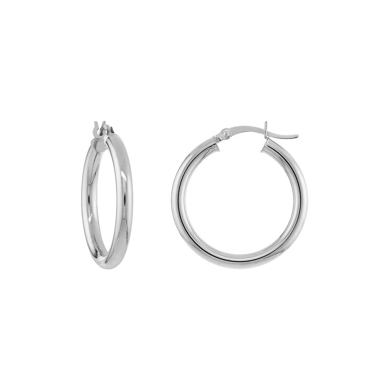 White Gold 3x30mm Hoop Earrings