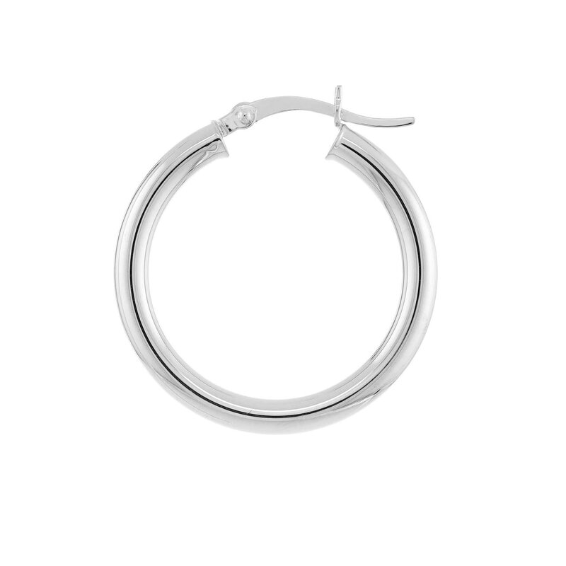 White Gold 3x30mm Hoop Earrings