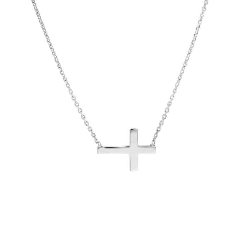 White Gold Mini Sideways Cross Necklace