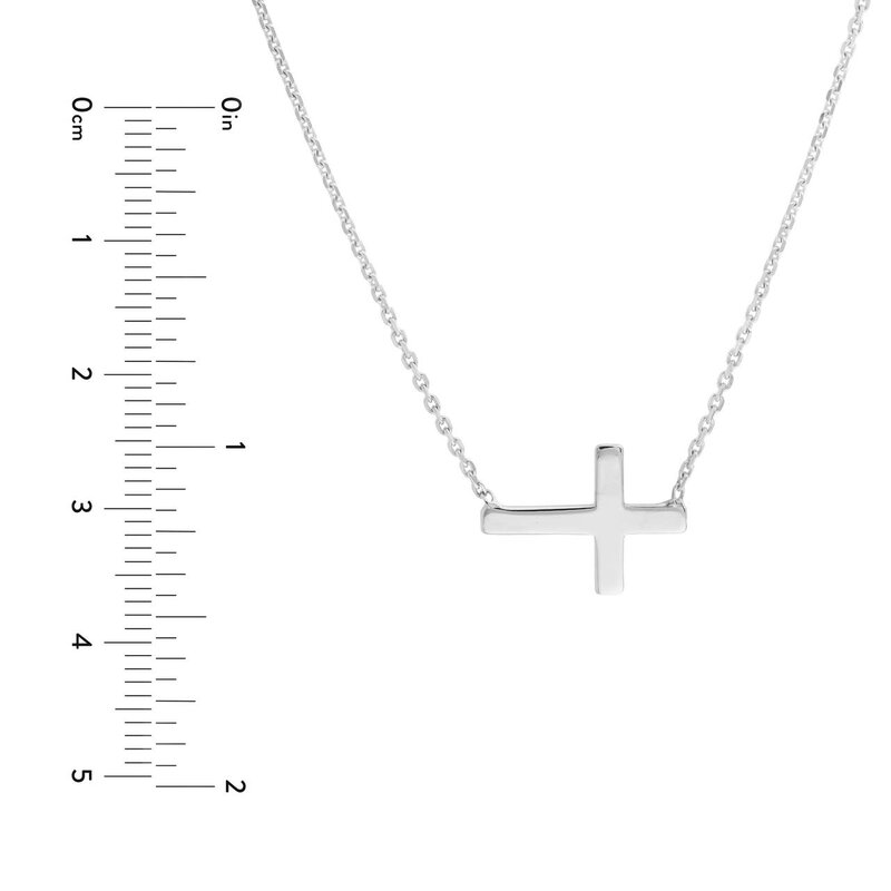 White Gold Mini Sideways Cross Necklace