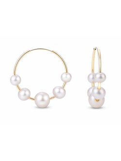 Yellow Gold Endless Pearl Hoops