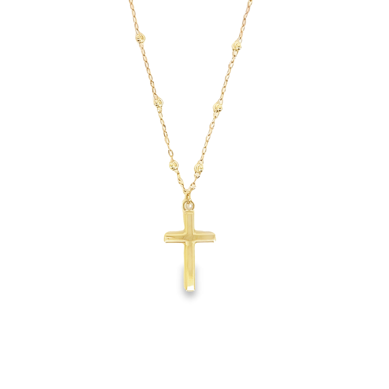 10K Yellow Gold Cross Pendant on Beaded Chain