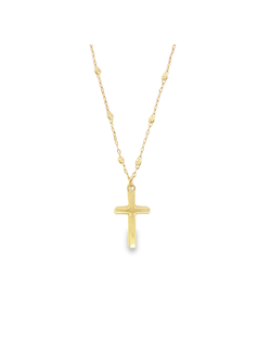 10K Yellow Gold Cross Pendant on Beaded Chain