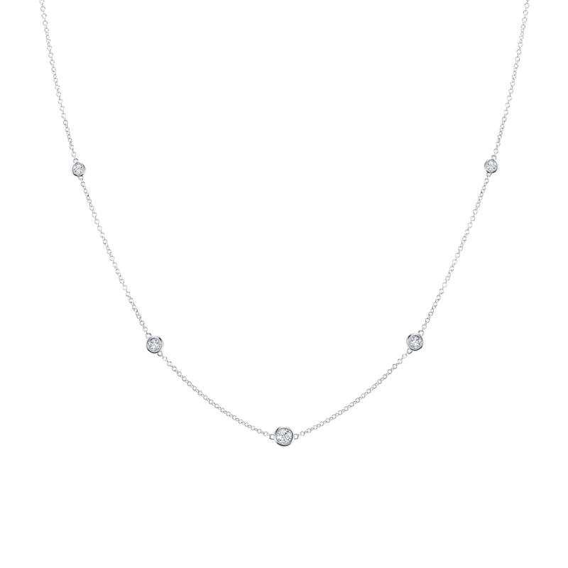 14K White Gold Bezel Set Diamond Necklace