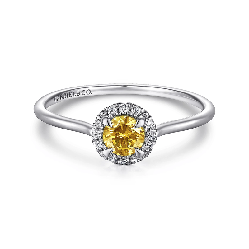 14K White Gold Citrine and Diamond Halo Promise Ring