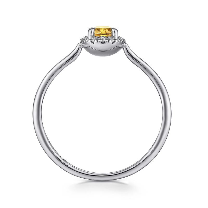 14K White Gold Citrine and Diamond Halo Promise Ring