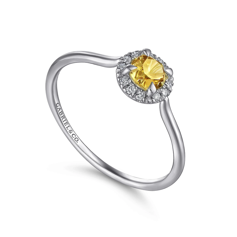 14K White Gold Citrine and Diamond Halo Promise Ring