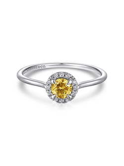 14K White Gold Citrine and Diamond Halo Promise Ring