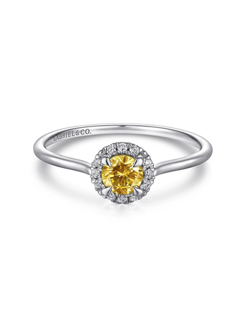 14K White Gold Citrine and Diamond Halo Promise Ring