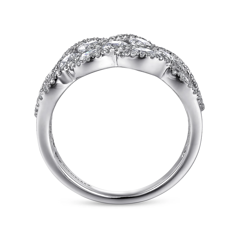 14K White Gold Woven Diamond Statement Ring