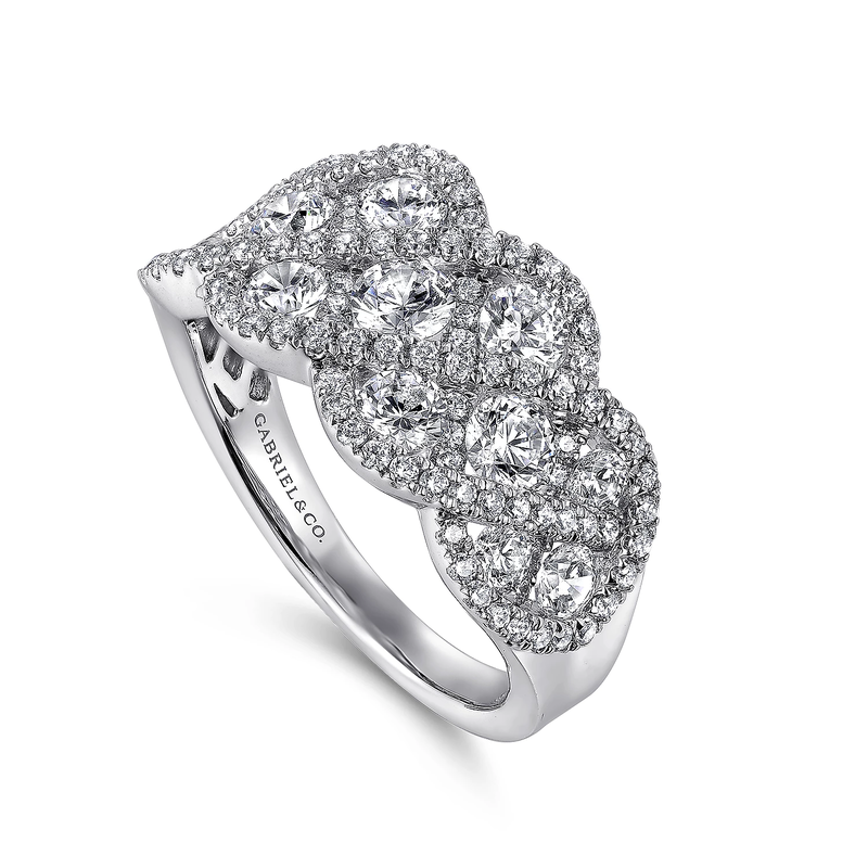 14K White Gold Woven Diamond Statement Ring