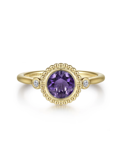 14K Yellow Gold Diamond And Amethyst Bujukan Ladies' Ring