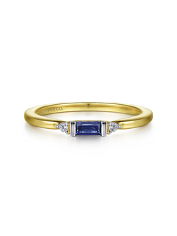 14K Yellow Gold Diamond and Blue Sapphire Stackable Ring