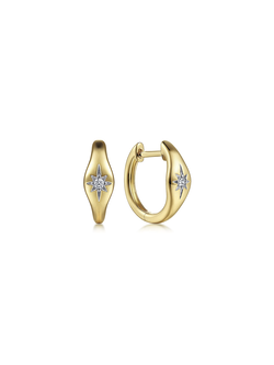 14K Yellow Gold Diamond Huggie Earrings