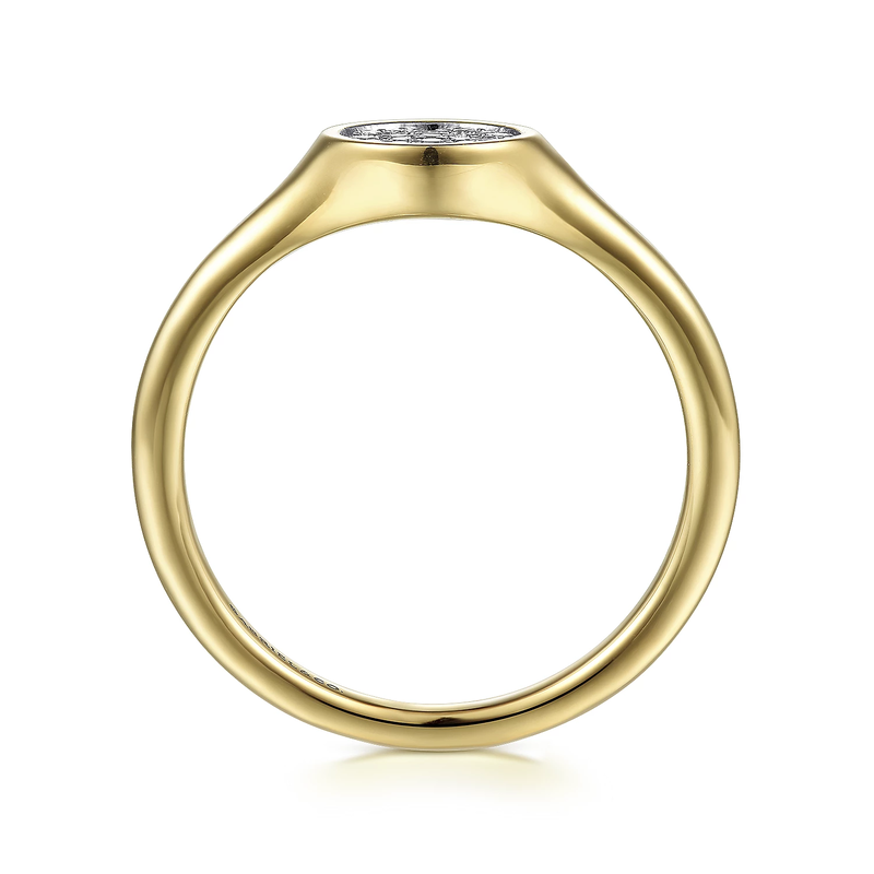 14K Yellow Gold Diamond Pave Mini Signet Ring