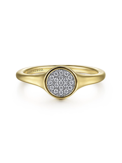 14K Yellow Gold Diamond Pave Mini Signet Ring