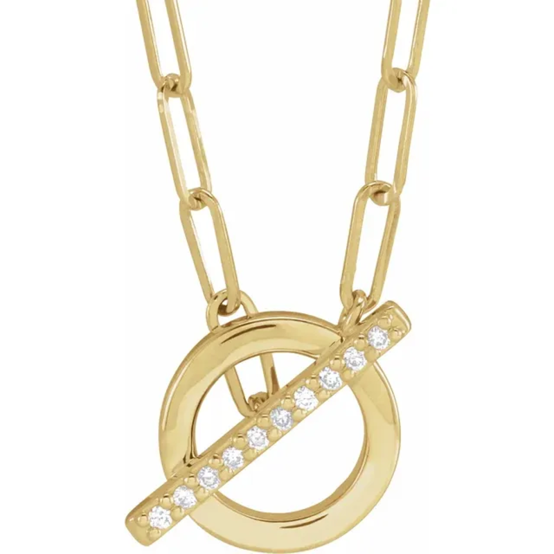 14K Yellow Gold Diamond Toggle Paperclip Necklace