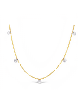 14K Yellow Gold Floating Diamond Necklace